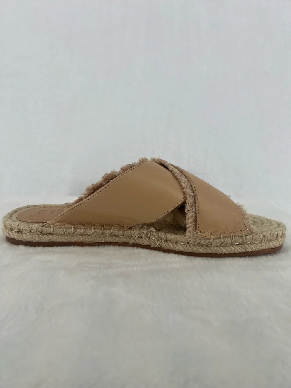 Oasis Society Cross My Heart Frilly Strap Sandal Nude Molly Slide Sz 10 Neutral